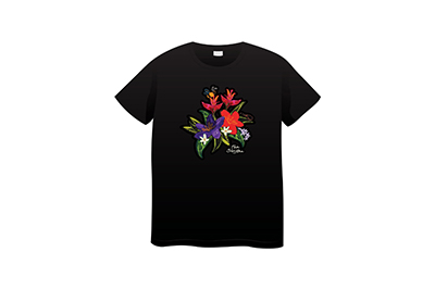 Camiseta con arte de Migel Ángel Feba _Flor Silvestre_ a la venta a beneficio del programa educativo Adopta Ahora